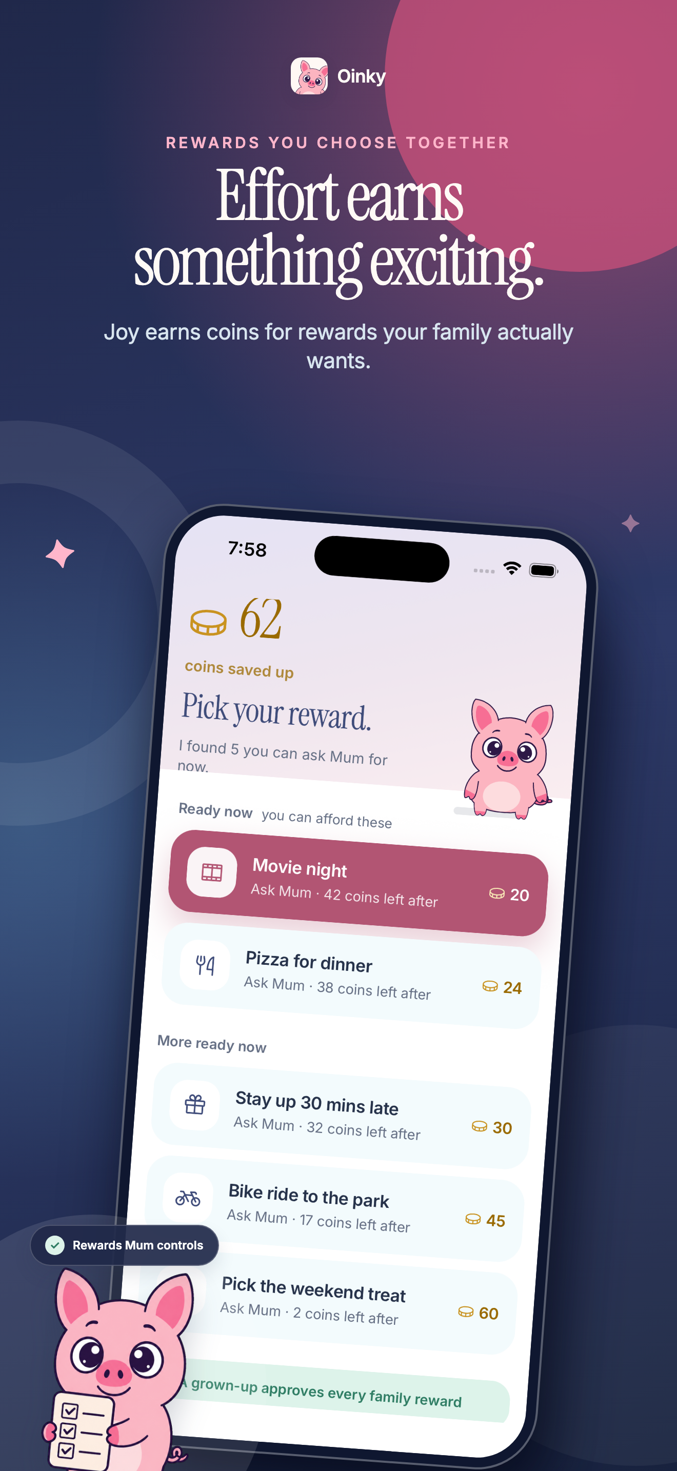 Oinky family rewards product screen